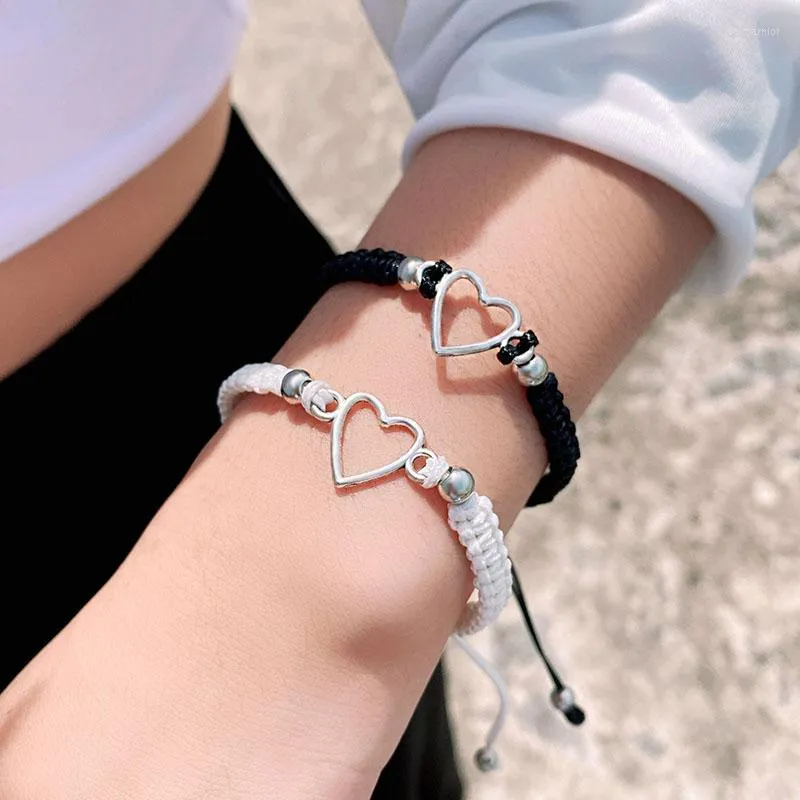 Charm Bracelets In 2Pieces/Set Couple Bracelet Hearth Black White Yin Yang Paired Braclet Friend Braslet Braided Adjustable Jewelry