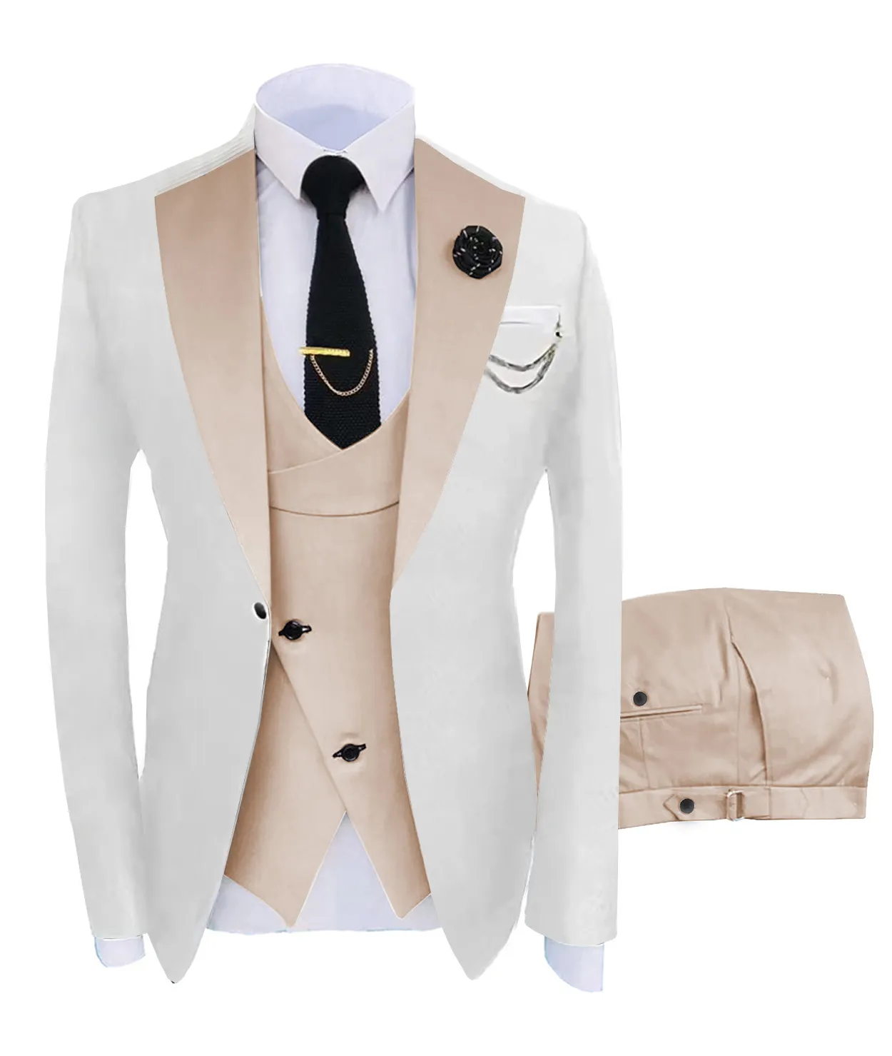 Pantalon Costume Homme Tweed - Coupe Droite - Tissu Chevrons - Lavable Machine