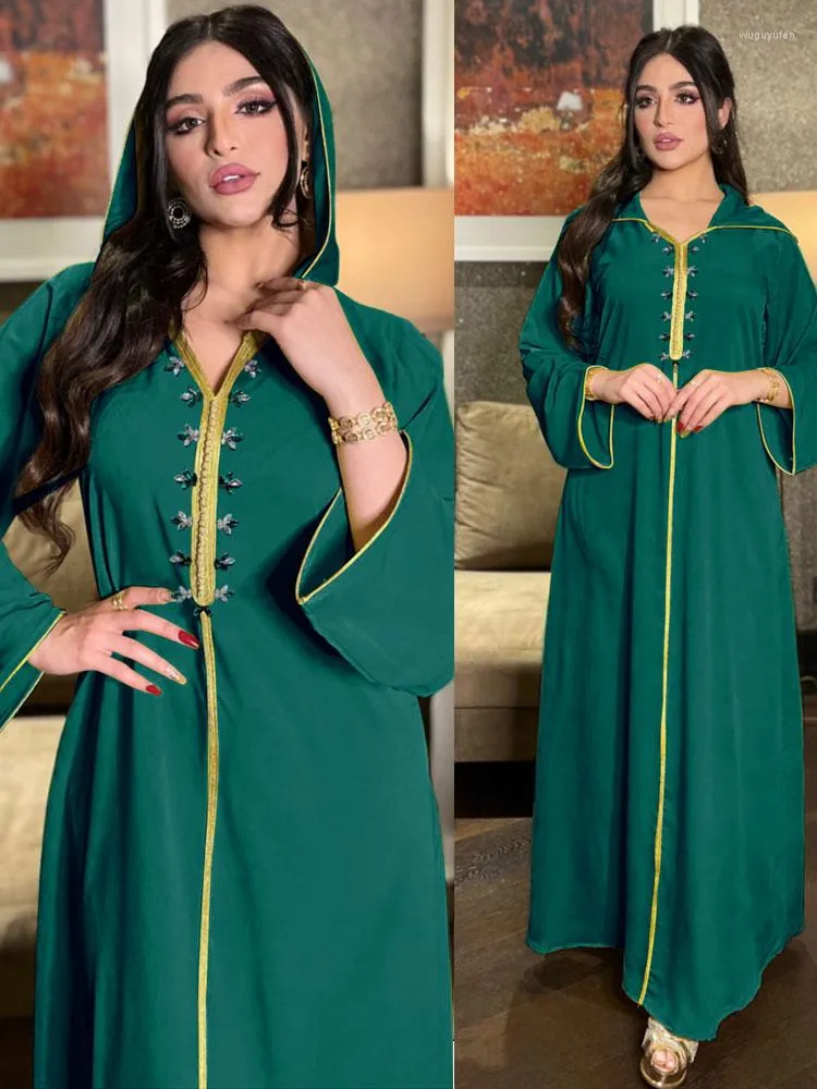 Etnik kıyafetler dubai abaya maxi elbise jalabiya moda müslüman kadın elmas kapüşonlu bornoz djellaba fas kaftan hindi İslam Arap kıyafetleri