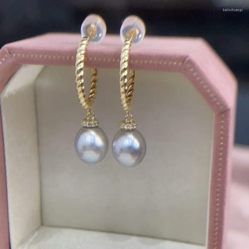 Hoop Earrings HENGSHENG Elegant 925 Sterling Silver 8-9mm Akoya Blue Pearls Trendy For Women Girls Fine Jewelry Gifts
