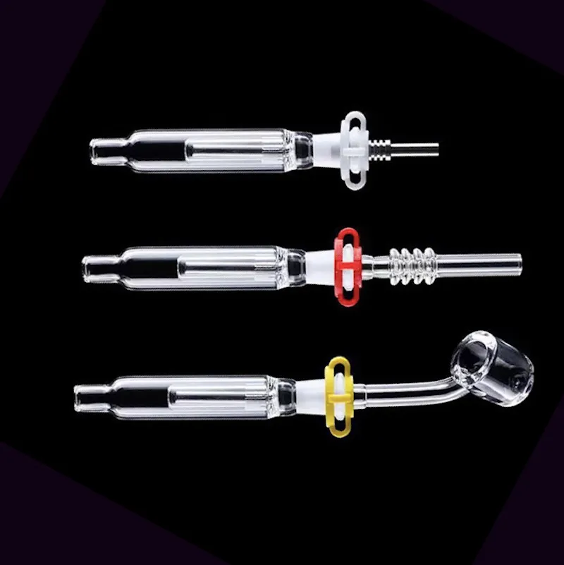 Rookaccessoires mini -glazen verzamelolie pijpen met 14 mm titanium kwarts tip olieligeer concentraat dab rietje voor glazen bong