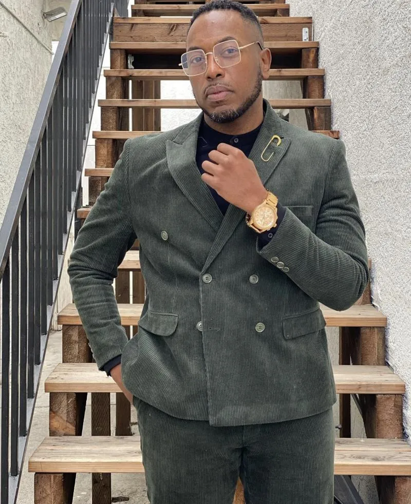 Mens Suits Winter Corduroy Dark Green Men S Suit Slim Fit Double Breasted Casual Blazer Sets Peaked Lapel Male Clothing Tailor From 116 3 DHgate