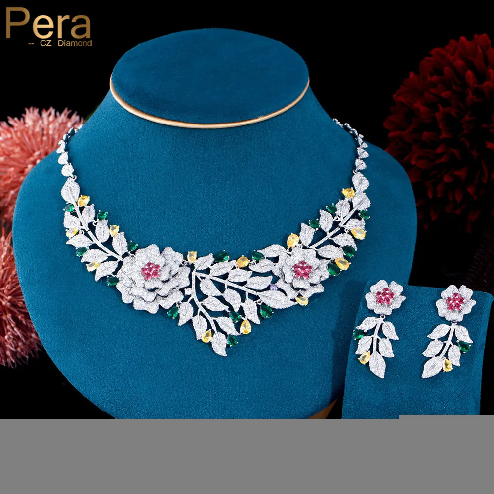 Ensembles de bijoux de mariage Pera partie nigériane grande large fleur feuille boucles d'oreilles colliers pour accessoires de costume de marque de mariée J306 230313