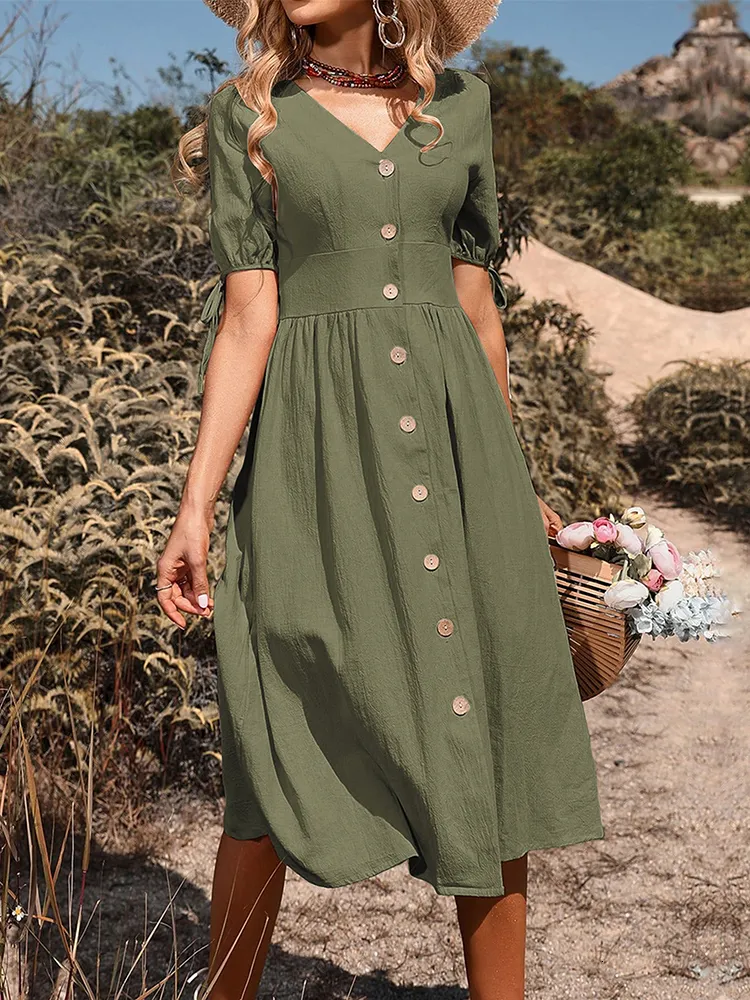 Casual Dresses JIM NORA Womens V Neck Button... From 8,41  | DHgate