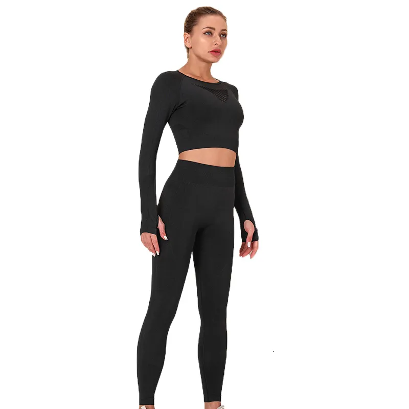 Pantalon de deux pièces pour femmes Hiver Femmes Top et Pantalon Ensemble Sans Couture Dames Survêtement Gym Haute Élastique Femme Sportsuit Fille Yoga Formation Costume 230313