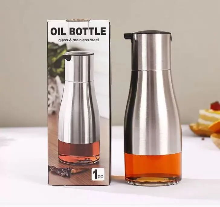 Functional Olive Oil Bottle Soy Sauce Cooking Utensils Vinegar Seasoning Storage Can Glass Bottom 304 Stainless Steel Body Kitchen Tools RRA