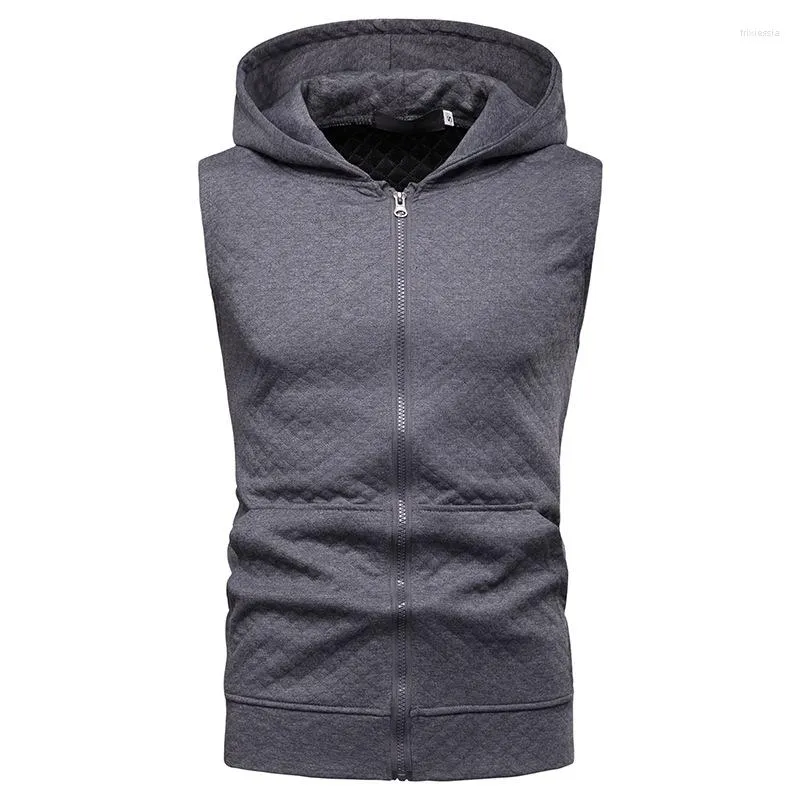 Felpe con cappuccio da uomo 2023 Mens Cube Pattern Fashion Giacca senza maniche Felpa Solid Zipper Cappotti Casual Sport Gilet con cappuccio Cappotto Top