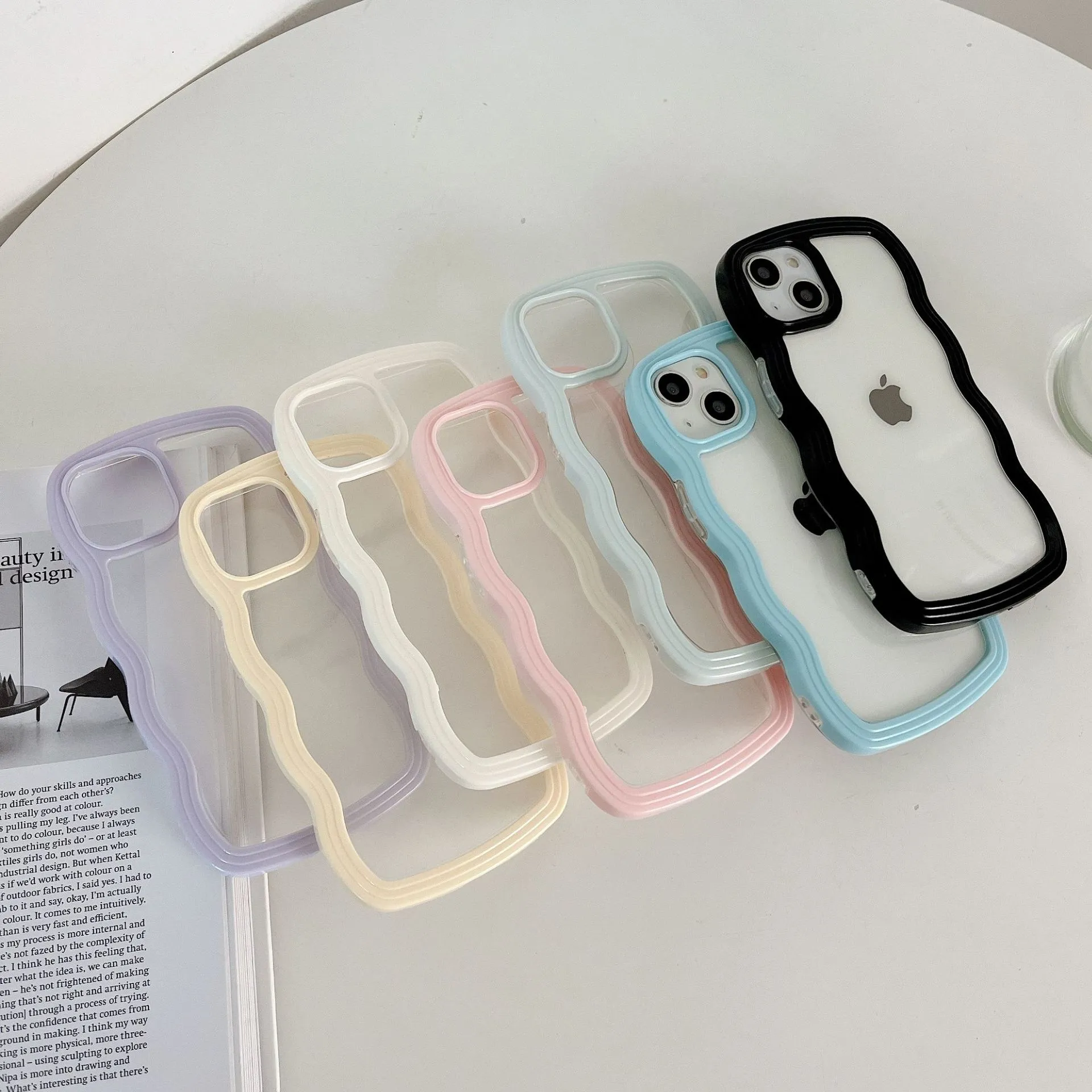 Curly Wave Phone Case Clear Söt estetiskt omslag för kvinnor Girls iPhone 15 Pro Max 12 13 X XR 14 plus fall