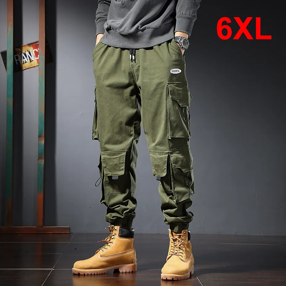 Herrbyxor plus storlek 5xl 6xl taktisk lastbyxor män mode avslappnade militära byxor manliga multipocket byxor män joggar svart grön 230313