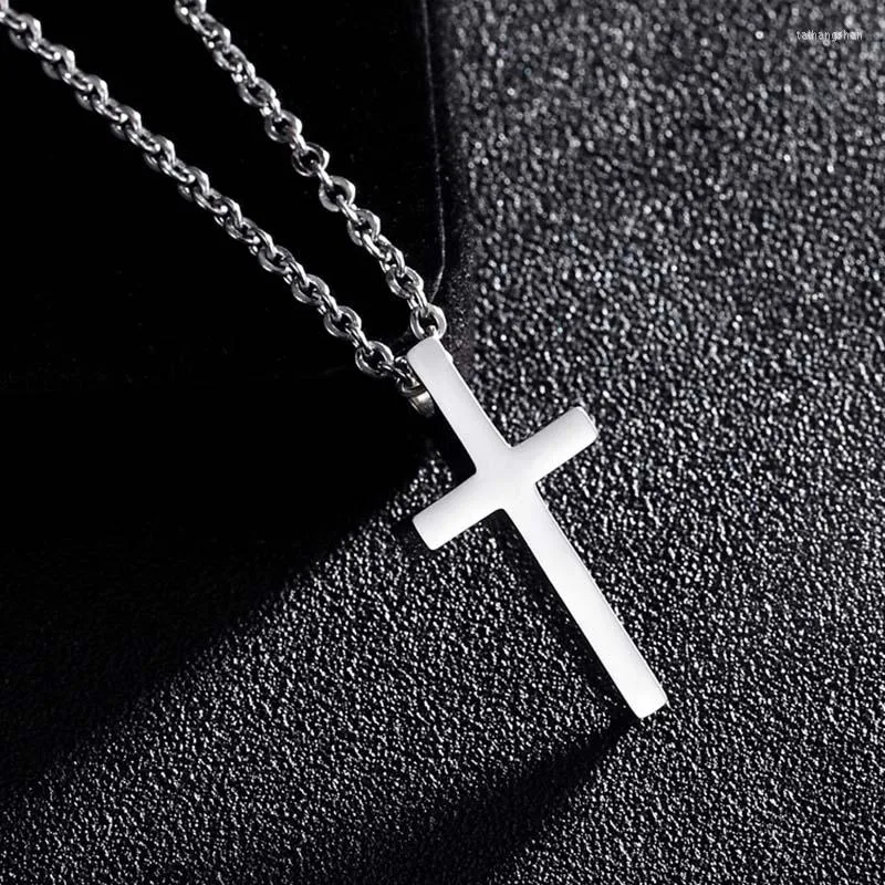 Pendant Necklaces Titanium Steel Prayer Cross Necklace For Men Women Minimalist Jewelry Male Female Link Chain Choker Silver Color