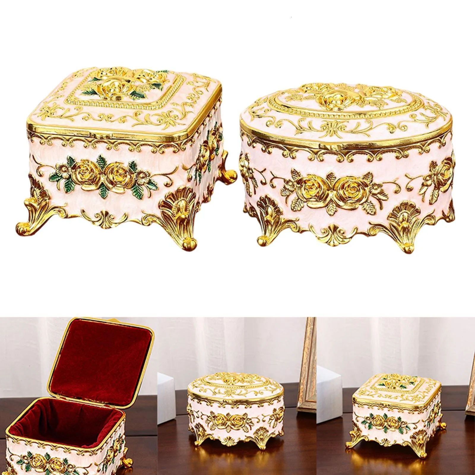 Jewelry Boxes Vintage Jewelry Box Ornate Decorative Metal Crafts European Style Storage Box Treasure Chest Ring Necklace Small Gift Box 230311