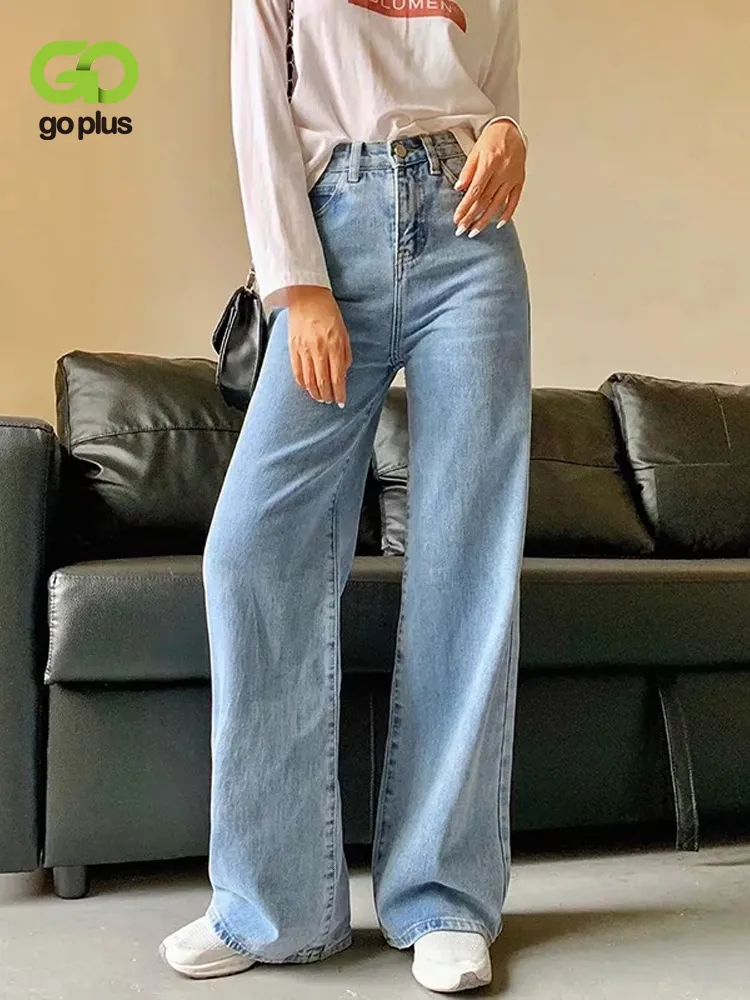 Dames jeans goplus vrouw y2k wide been broek hoge taille moeder Koreaanse mode denim broek blauw jean pantalon grote femme c11855 230313