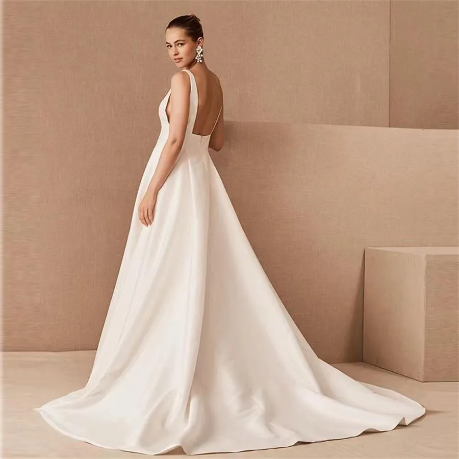 Buy Minimalist Wedding Dress, V-neck Bridal Gown, off Shoulder Neckline  Dress, Civil Wedding Dress Online in India - Etsy