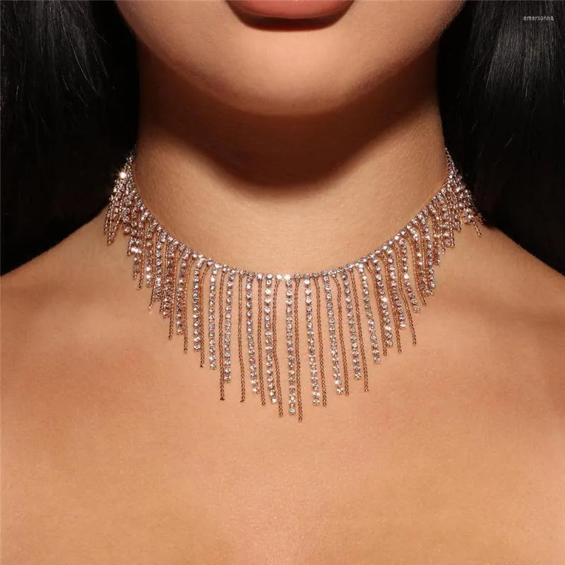 Choker Luxury Sparkling Rhinestone Long Tassel Ball Necklace For Women Wedding Dinner Crystal Clavicle Chain Fine Jewelry Accessories