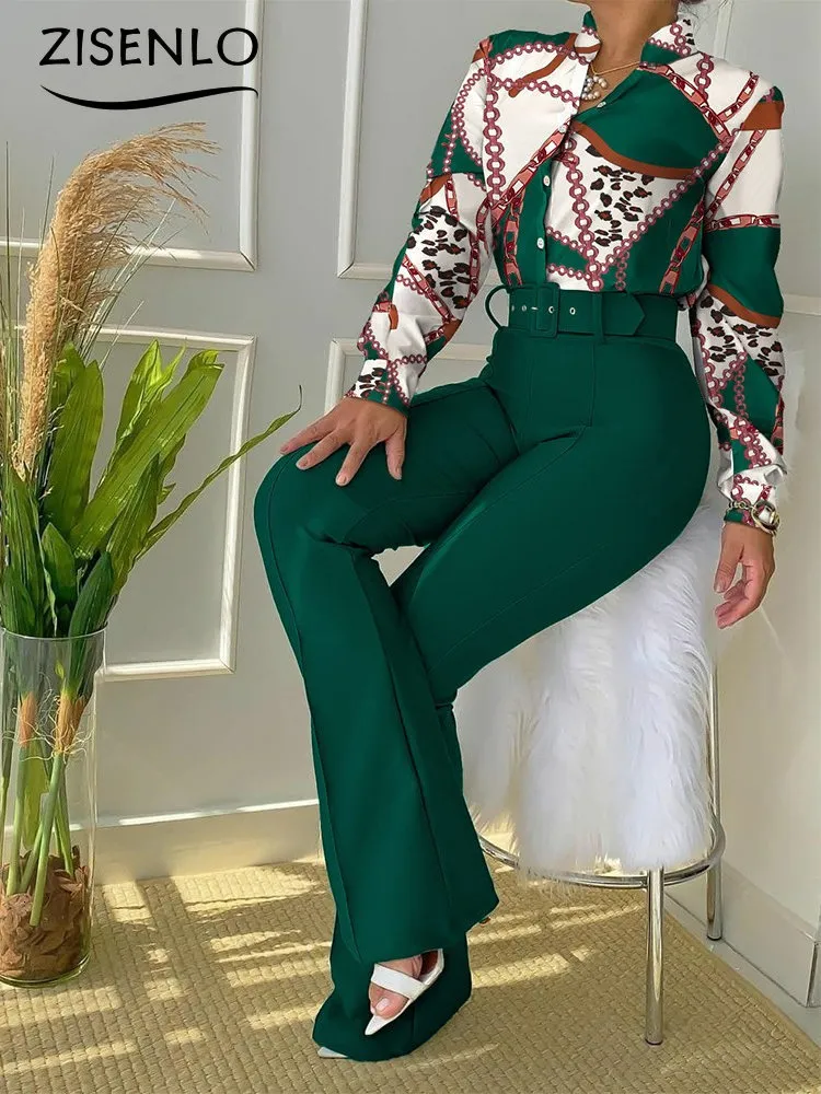 Pantalones De Dos Piezas Para Mujer, Traje De Moda Informal Para Mujer,  Camisa Estampada, Conjuntos De Cintura Alta, Conjunto Elegante Y Elegante  Para Mujer 230313 De 26,07 €