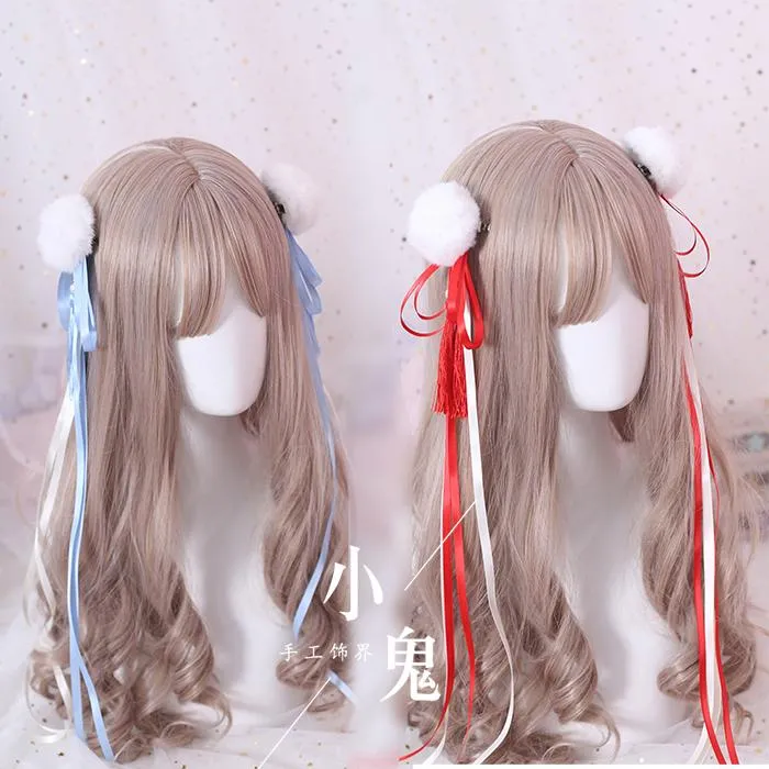 Party Masks Soft Girl Long Ribbon Plush Balls Hair Ornament Hairpin Cosplay Ancient Hanfu Tassels Fresh Headwear Style Pair Clips