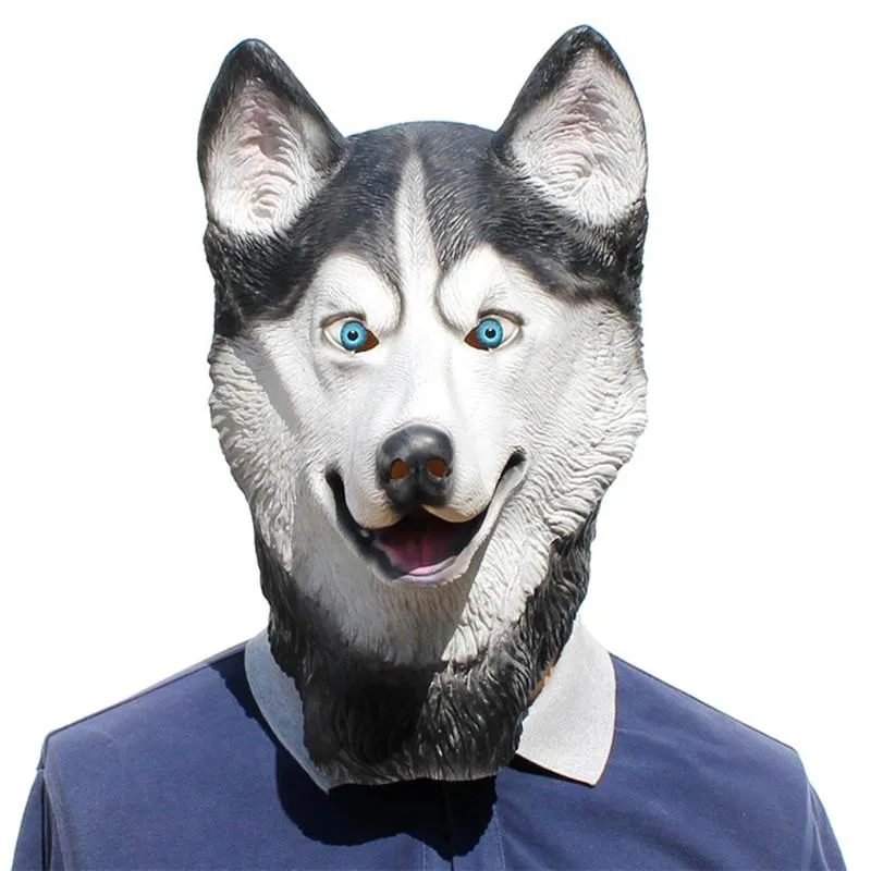 Party Masks Patyg Siberian Husky Dog Mask Latex Animal Novelty Rubber Halloween Costume Full Head