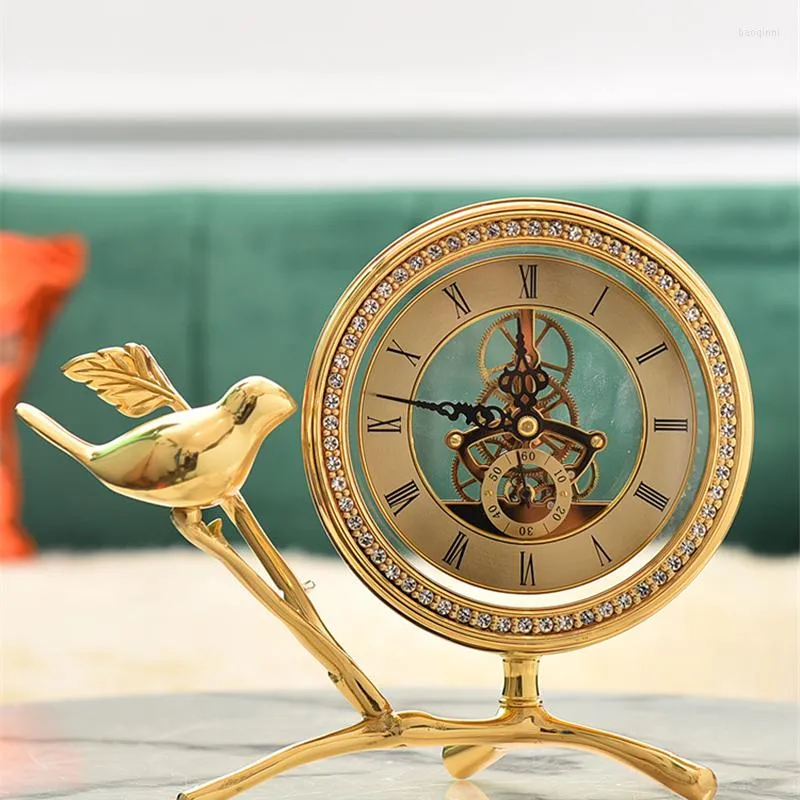 Bordklockor Copper Clock Desktop Decoration Creative Fashion Pure Modern Minimalist Living Room Office Golden Bird Gift