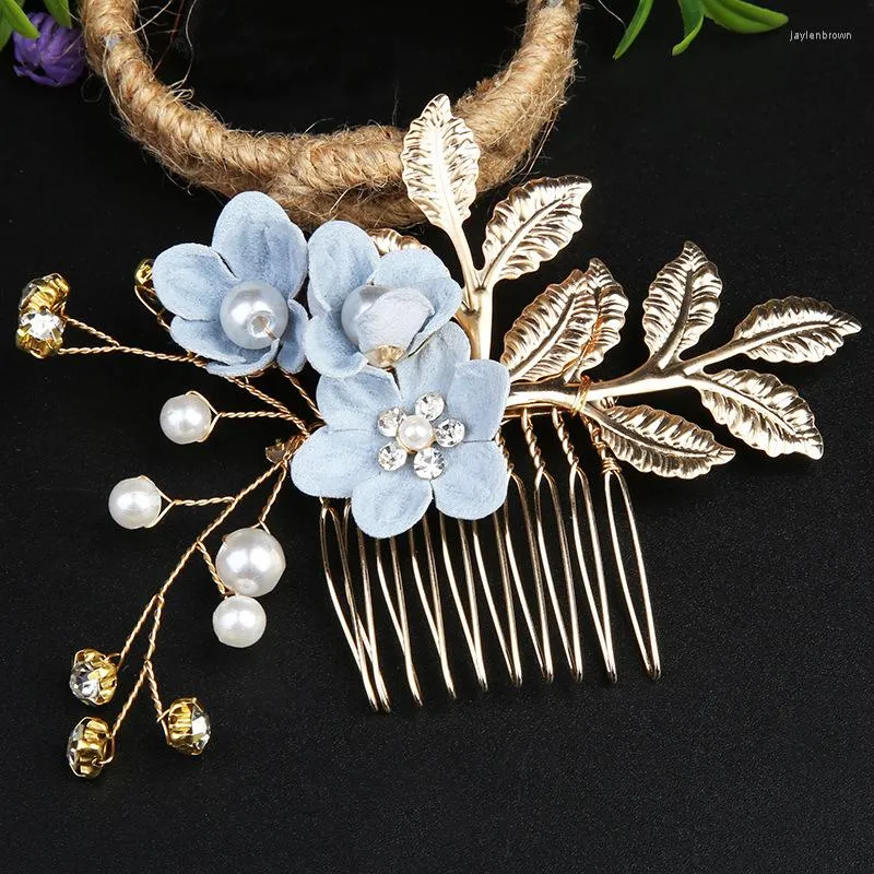 Headpieces Flower Hair Combs Bridal Wedding Golden Leaf Accessoires Crown Hoofdress Women Rhinestone Crystal Pearl Jewelry Pins