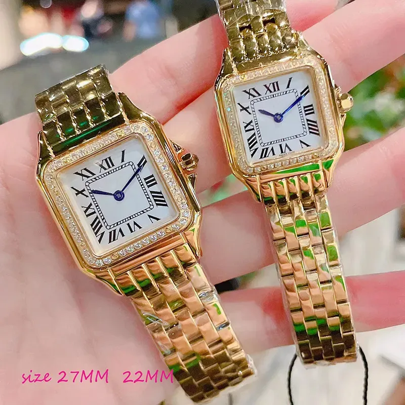 Luksusowe zegarek zegarek damskich zegarków Square Watches Designer Diamond Watches Premium Quartz Ruch Rozmiar 27x27 22x22 Bransoletka ze stali nierdzewnej szafirowa szklana szklana wodoodporność