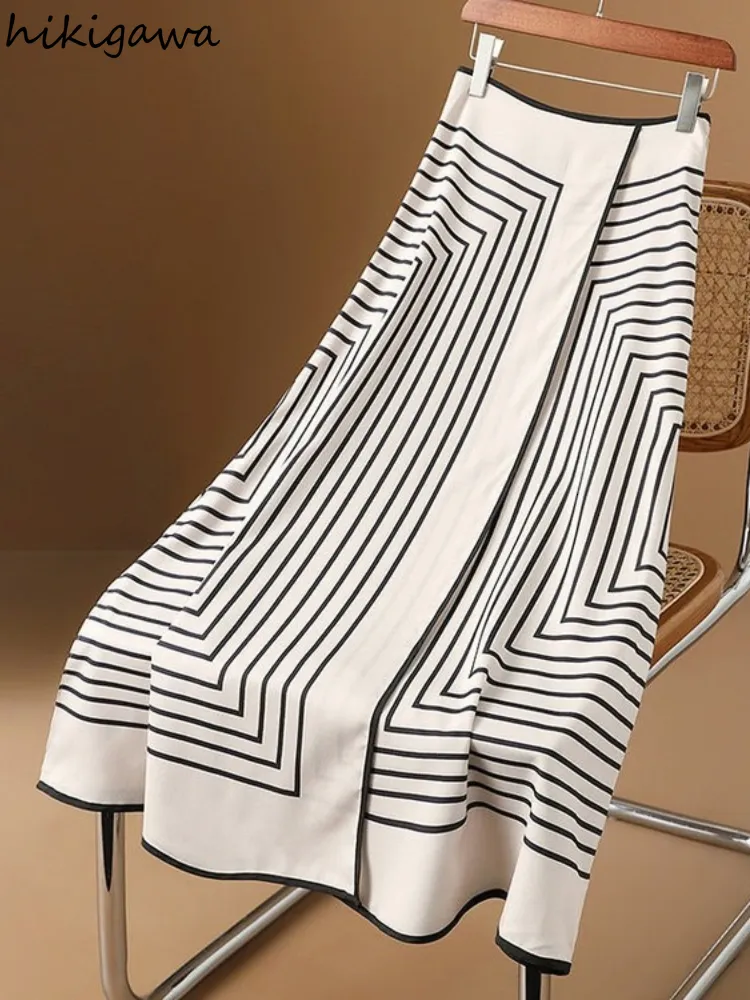 Casual klänningar överdimensionerade kjolar för kvinnor oregelbundna randiga temperament Jupe hög midja smal a-line sommar kjol Faldas de mujer 230313