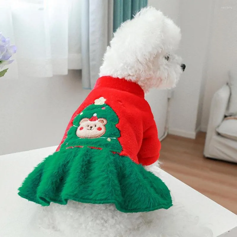 Dog Apparel Pet Skirt Cartoon Bear Pattern Decoration Keep Warm Christmas Festival Dress Supplies For Year