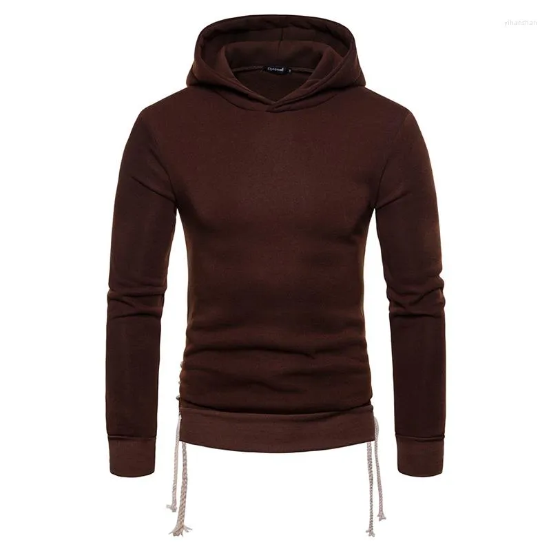 Men's T Shirts 2023 Men Fashion Slim Long Sleeved Hooded T-shirt Personality Lacing Decoration Male Autumn EU/US Large Size