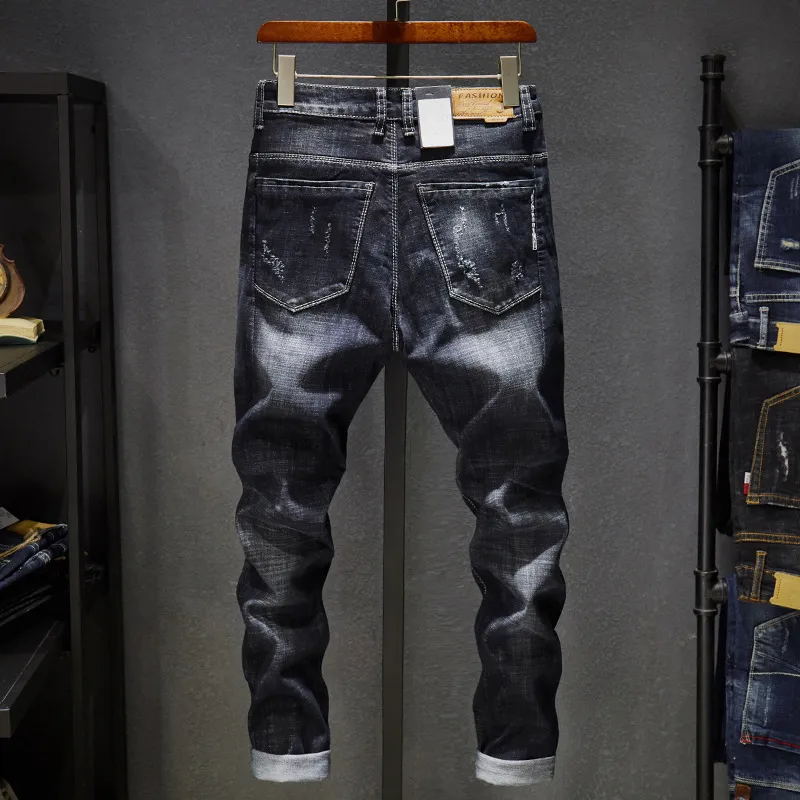 Heren jeans top fashion heren jeans merk Robin Hip Hop Spring herfst gescheurd voor mannen solide katoen volledige lengte midden zwarte kleur verkoop 230313