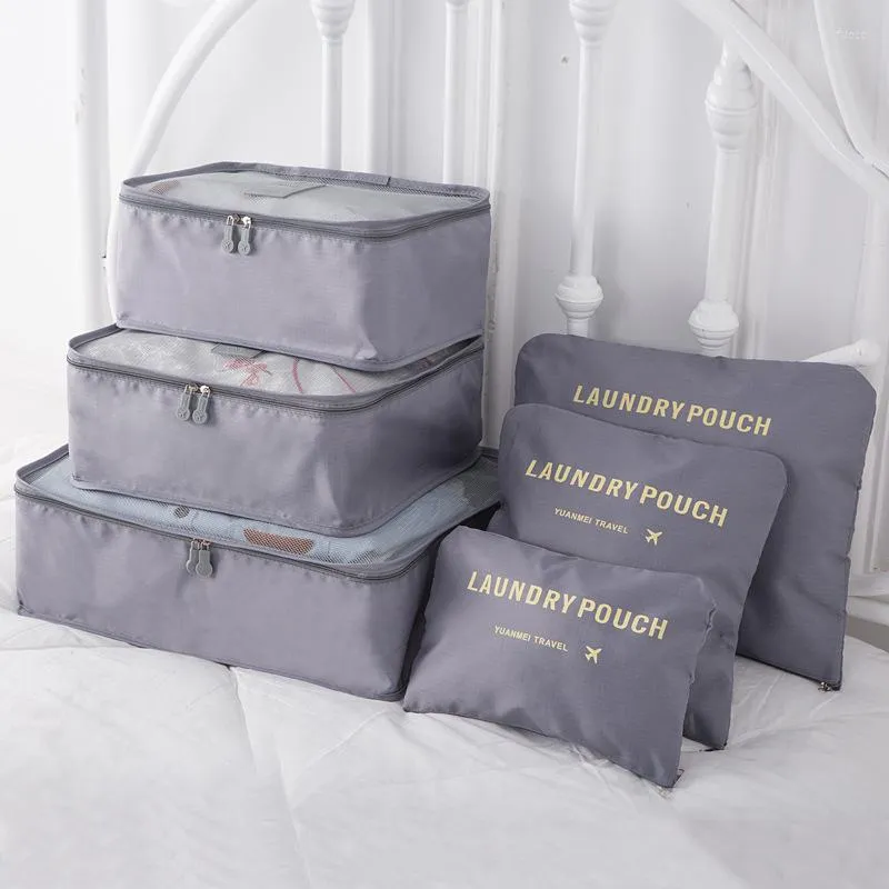 Duffelväskor 6st/set bagageförpackningsarrangör Set Travel Mesh Bag i kosmetisk arrangör för kläder