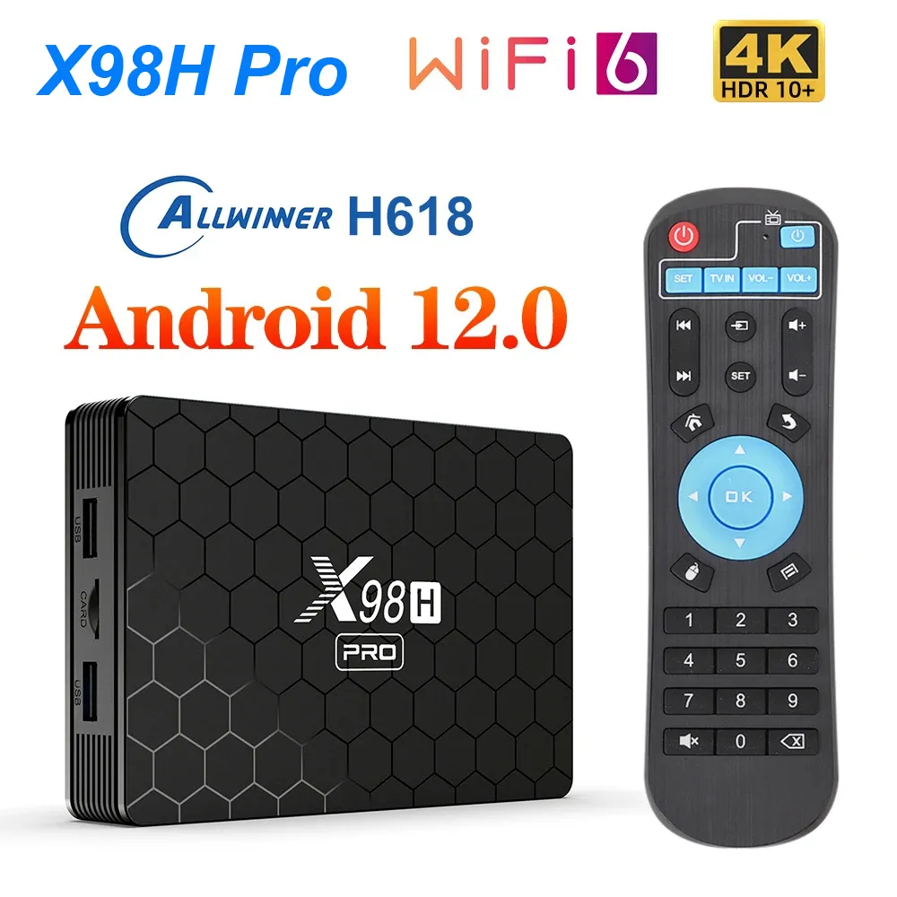 X98H Pro 4G 64GB TV Box Android 12 Smart TVBox AllWinner H618 Dual Band WiFi6 1080p BT5 1000Mメディアプレーヤーセットトップボックス