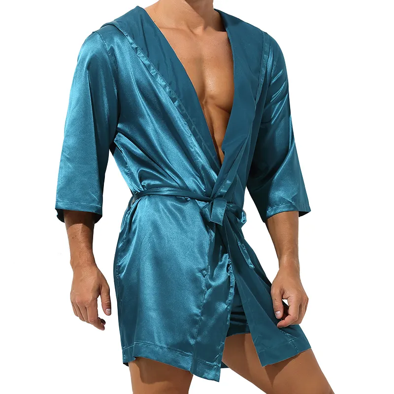 Erkekler Cüppeler Erkek Placrowear Gece Giysileri İpek Kimono Batrobe Erkekler Kapşonlu Szlafrok Pijamalar Peignoir Sleeve Ropa Seksi Hombre Man's Elbise 230313