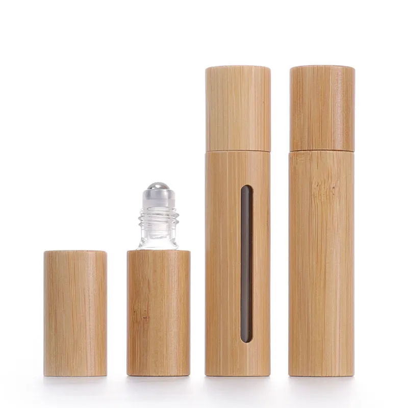 5ML Bamboo Roll On Bottle Open Window Creative Glass Essential Oil Bottles Mini Cosmetic Empty Bottling Packaging Bottles Perfume Bottle