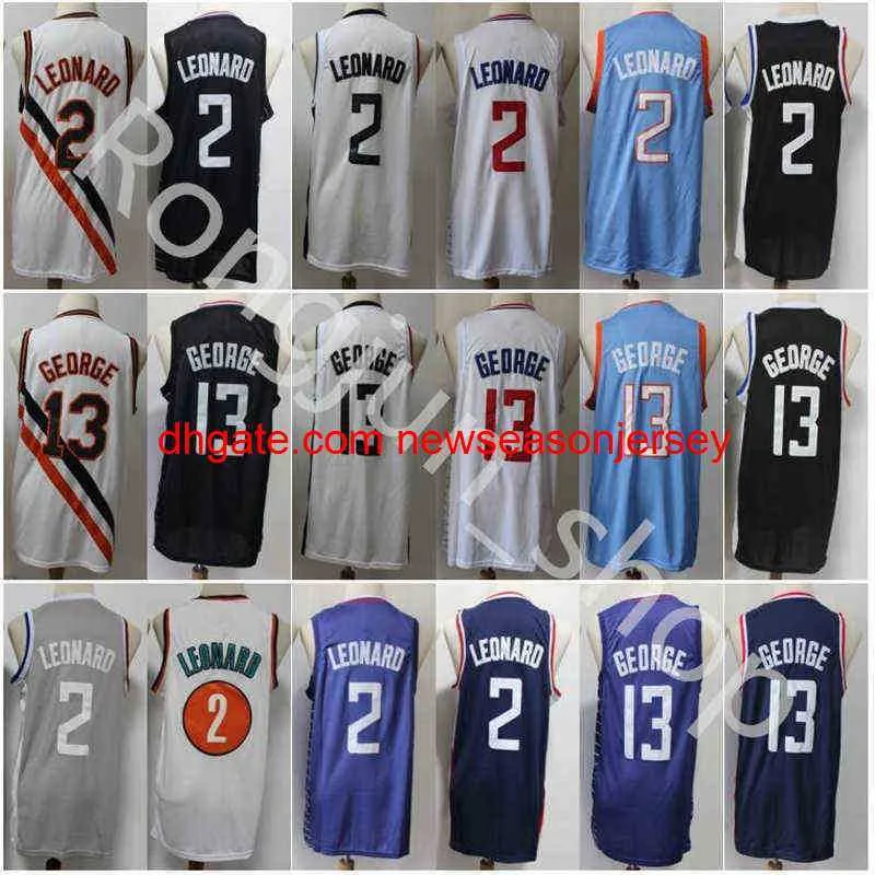 2021 Basketbal 2 Kawhi 13 Paul Leonard George Jersey Gestikt Zwart Wit Blauw