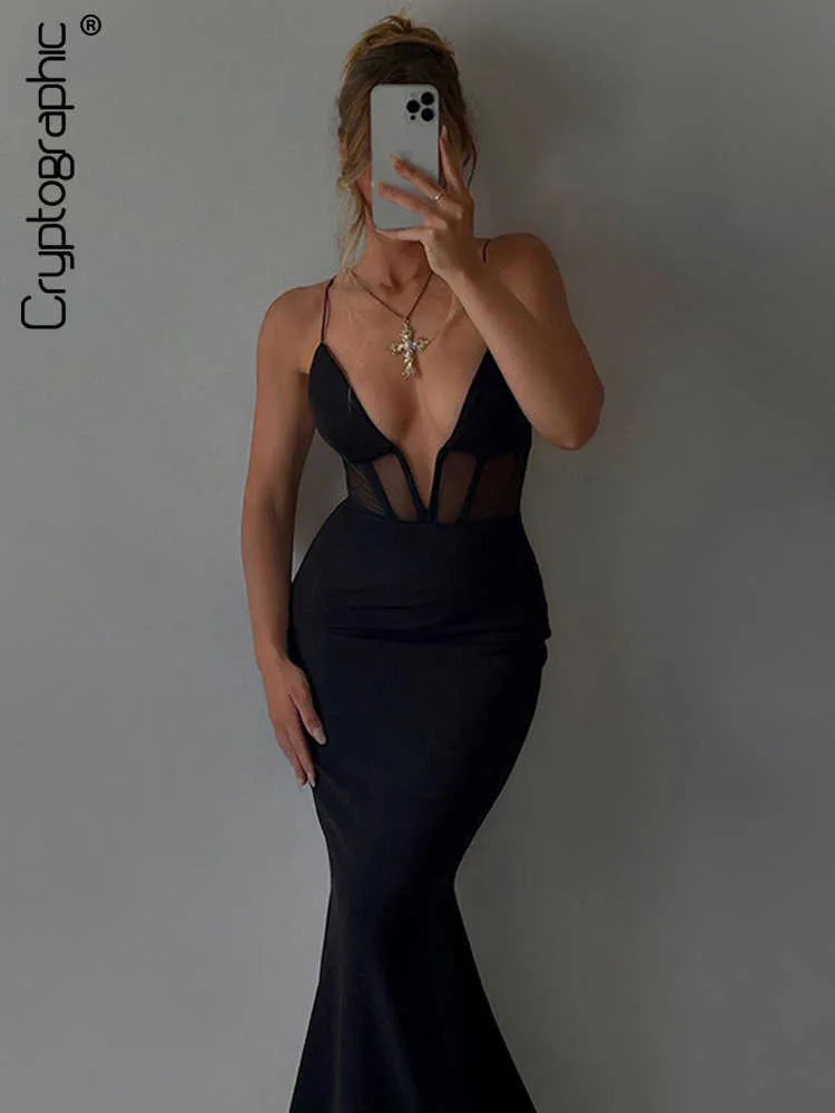 Festklänningar Cryptographic Solid Sexy Backless Slip Maxi Dress Elegant Outfits For Women Sleeveless Deep V Neck Clow Dresses Robes Clothes L230313