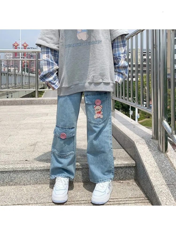 Jeans da donna HOUZHOU Kawaii Harajuku Jeans Donna Ricamo Giappone Pantaloni denim stile preppy Pantaloni dolci e carini Pantaloni larghi larghi Studente Vintage 230311