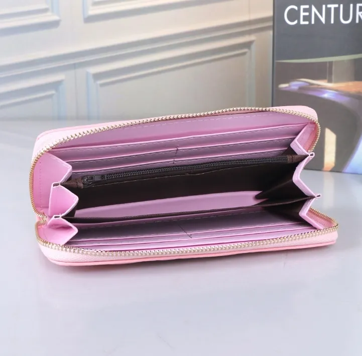 Designer Wallets Leather Wallet Women men Zipper Long Card Holders Coin Purses Woman Shows Exotic Clutch Wallets Black white PINK