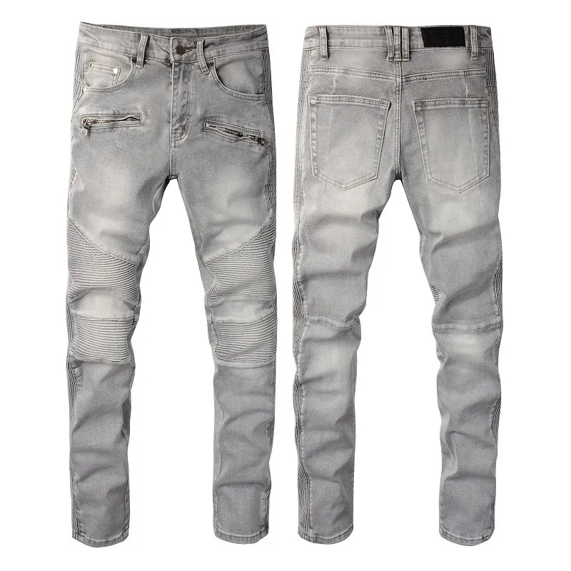 Denim-Jeans, Röhrenjeans, Herren-Designer, schwarz, zerrissene Jeans, Mann, zerrissen, gerades Bein, Reißverschluss, Loch, modisch, lang, Hip-Hop-Männer, zerrissen, weiße Hosen, 20er-Jahre, Rock, Grau, Biker, 20er-Jahre-Distress