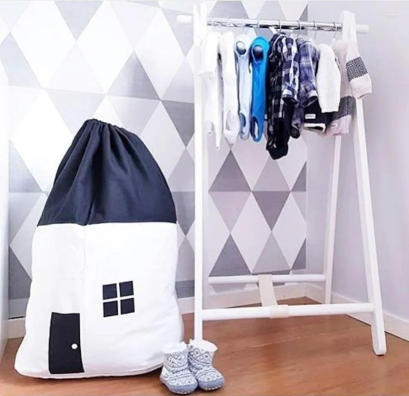 Storage Bags Canvas Toy Bag Small House Pattern Pouch Portable Travel Shopping Drawstring Kid Toys Closet Organizer Opbergtas