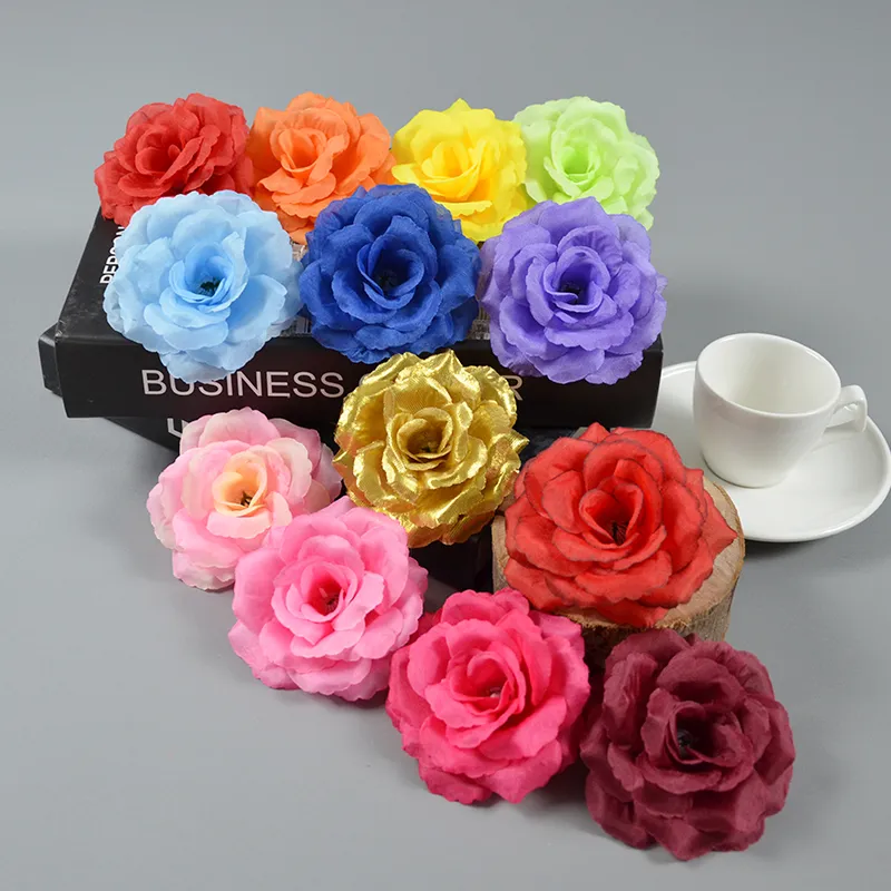 100Pcs 8CM Silk Rose Artificial Flower Heads For Wedding Wall Arch Bouquet Party Decoration Flowers Wedding Decorations Home Silk Flowers