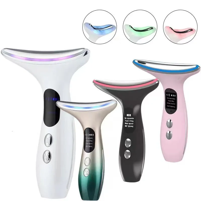 Dispositivi per la cura del viso Collo Massaggiatori per il viso Lifting antirughe 3 colori Led Terapia Pon Stringere la pelle Ridurre il doppio mento Dispositivo di bellezza Cura della pelle 230313