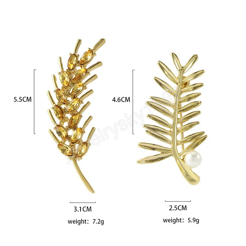 女性用のトレンド小麦ブローチラグジュアリー模倣パールクリスタルラインストーンブローチピンパーティージュエリーギフト