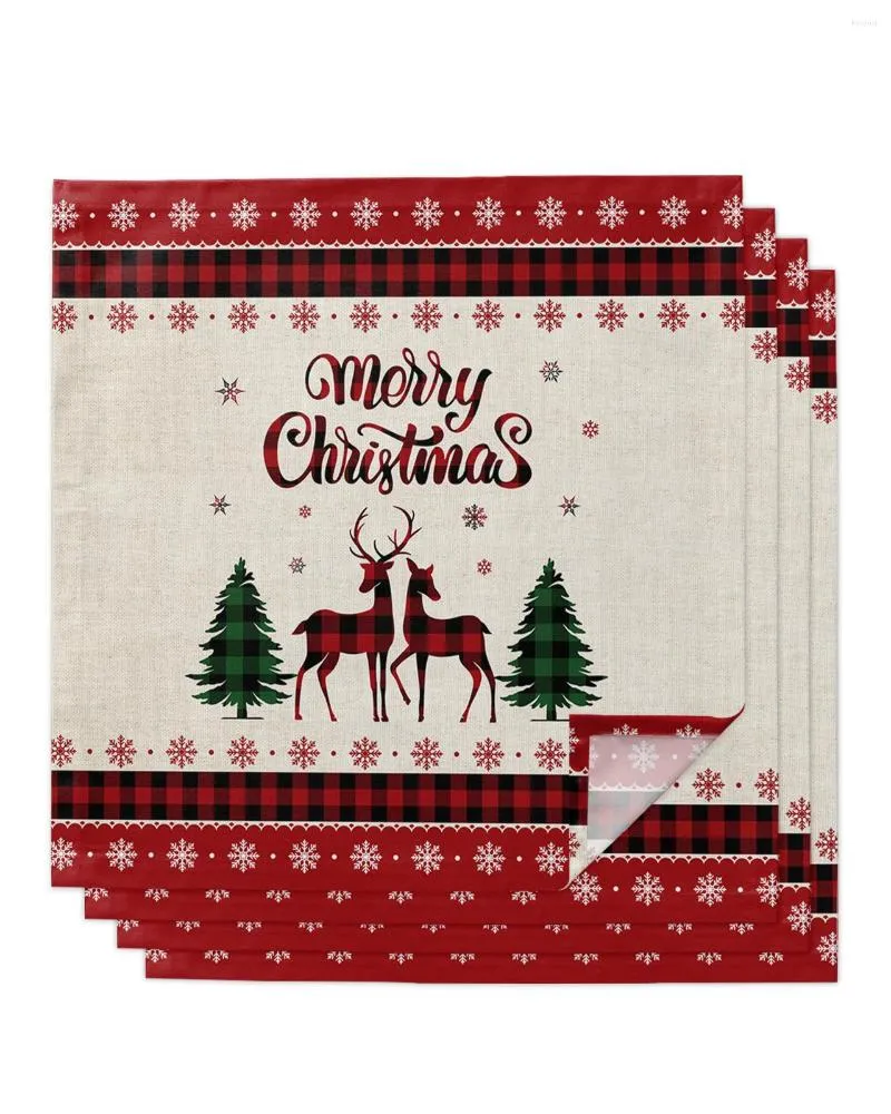 Serviette de table rouge Plaid flocon de neige wapiti arbre de noël 4/6/8 pièces cuisine 50x50cm serviettes plats de service produits textiles de maison