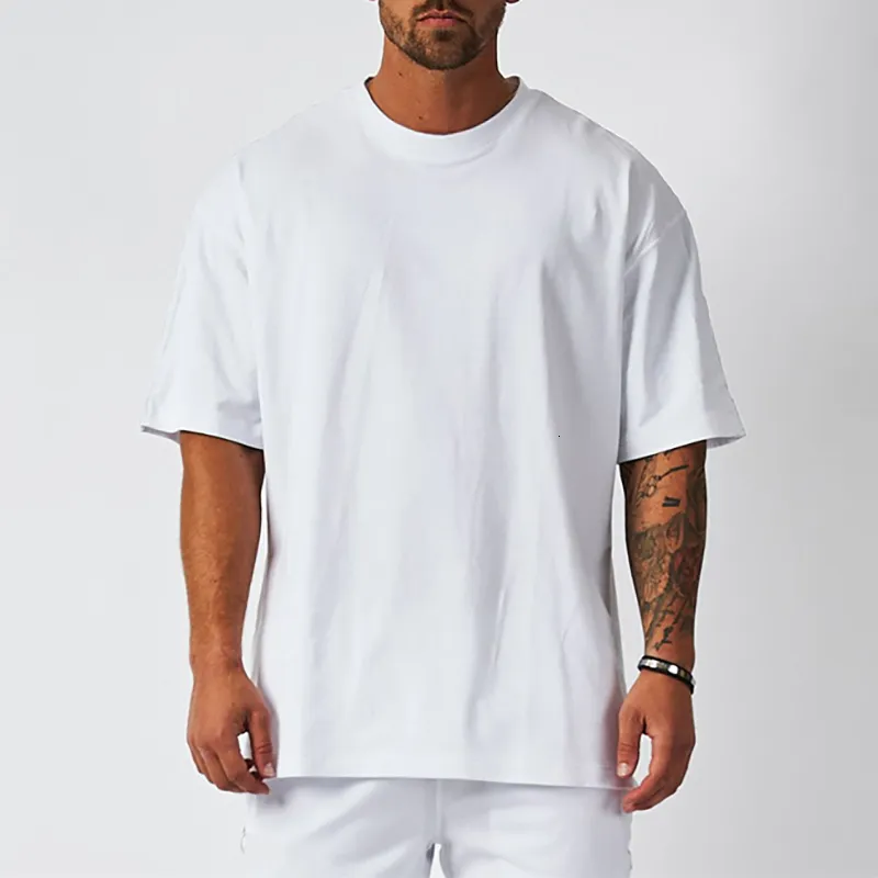 T-shirts masculinas T-shirt em branco de algodão branco oversized vintage cor sólida t-shirt grande tamanho feminino moda t-shirt roupas masculinas 230311