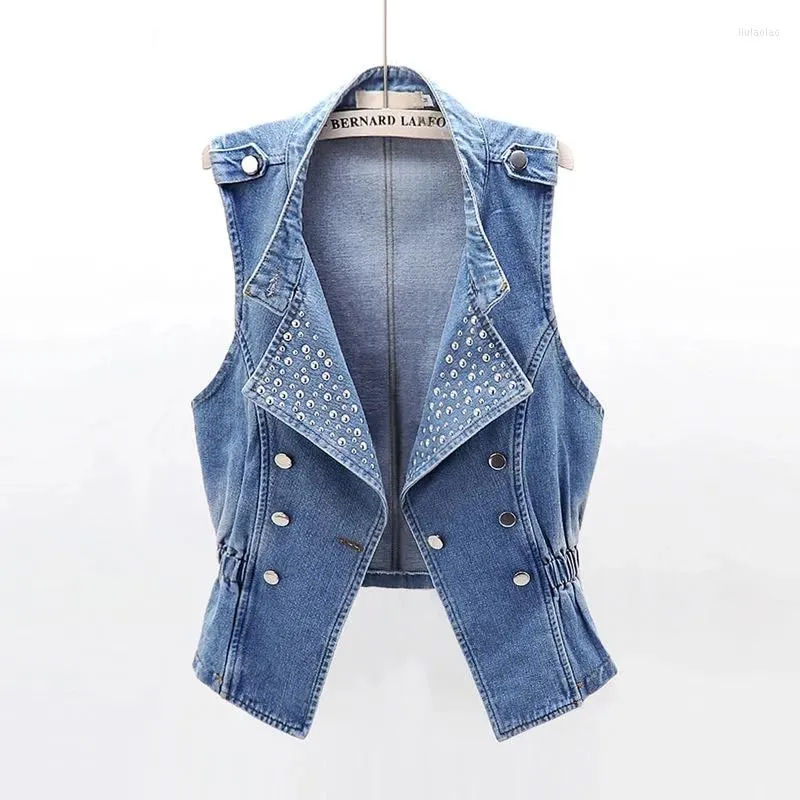 Femmes gilets 2023 printemps automne mode Denim gilet femmes sans manches veste courte Jean gilet dames hauts Cowboy