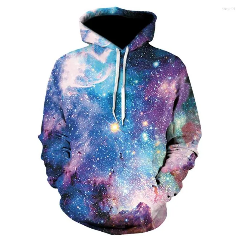 Hoodies masculinos com capuz estampado de mangas compridas para as mulheres da primavera e o outono, as tops de esportes casuais 3D Galaxy Casual