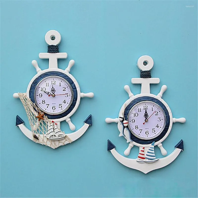 Wall Clocks Mediterranean Style Helmsman Anchor Clock Handmade Home Decoration Pendant And Watches Crafts Duvar Saati Z060
