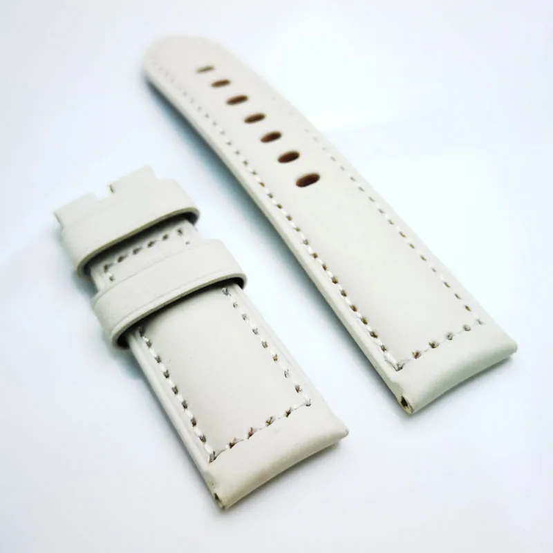 24 mm Beige Waxy Calf Leather Watch Band Strap Fit For Luminor Radiomir Pam Wirst Watch