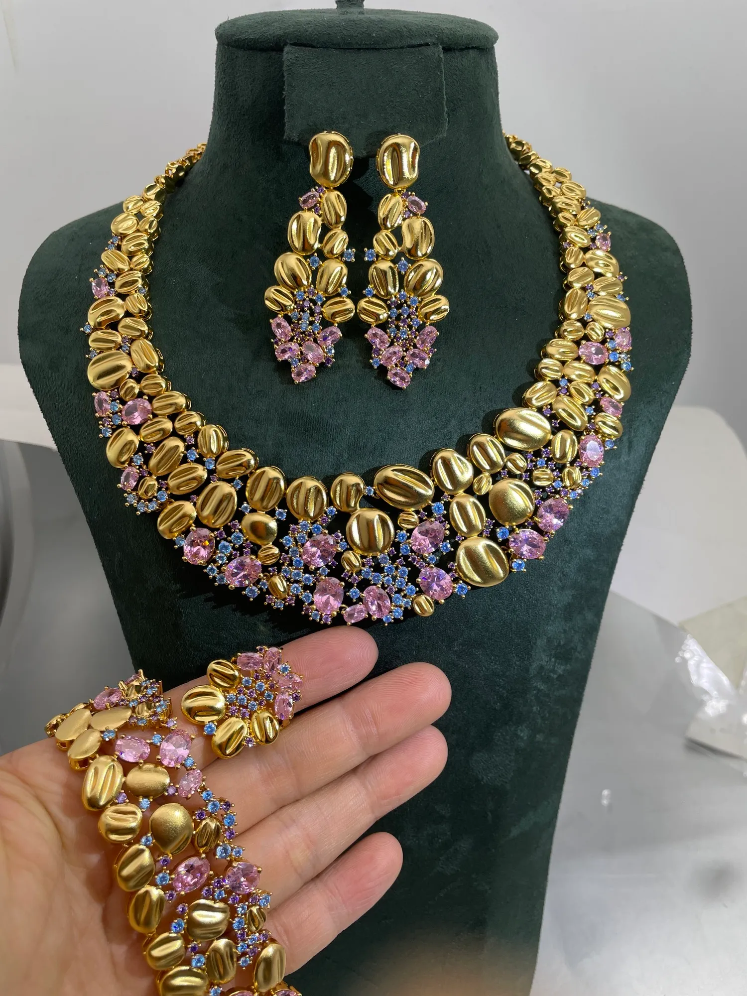 Wedding Jewelry Sets Jankelly Trendy Fashion4 PCS Luxury Waterdrop Indian For Women Party Dubai Bridal jewelry 230313