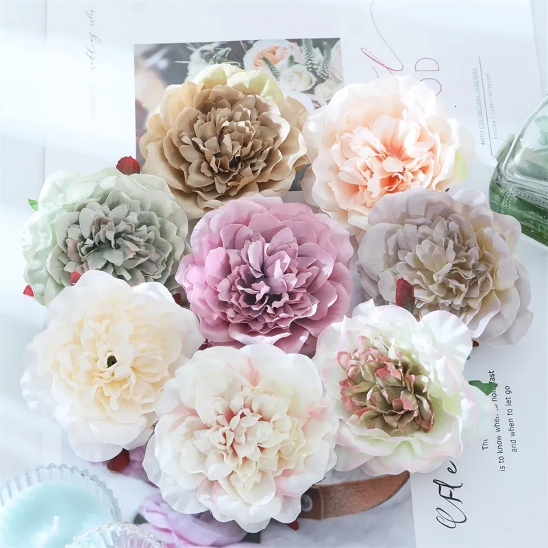 Decorative Flowers Wreaths 30pcs 9cm Silk Peony Flower Heads for Wedding Party Decoratio Scrapbooking Christmas Items Artificial Diy Wreath Flowers 230313