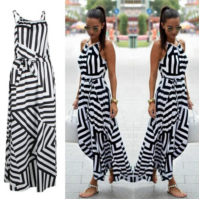 Casual Dresses Summer Maxi Long Dress Fashion Women Sexy Boho Striped Sleeveless Beach Style Strap Sundress Vestidos For Female Bigsweety 230313